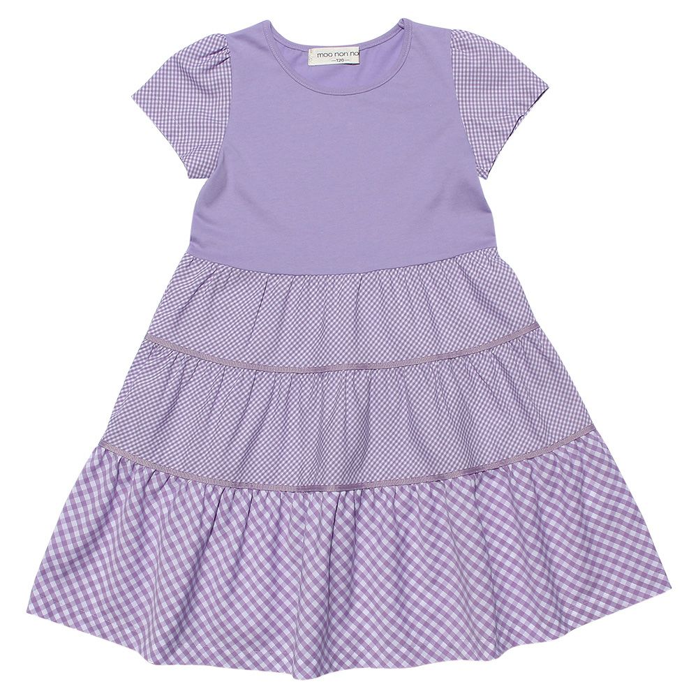 Gingham check patterned dress Purple front
