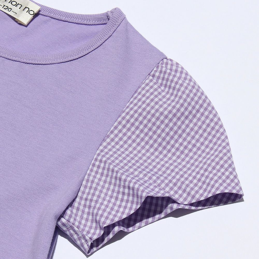 Gingham check patterned dress Purple Design point 1