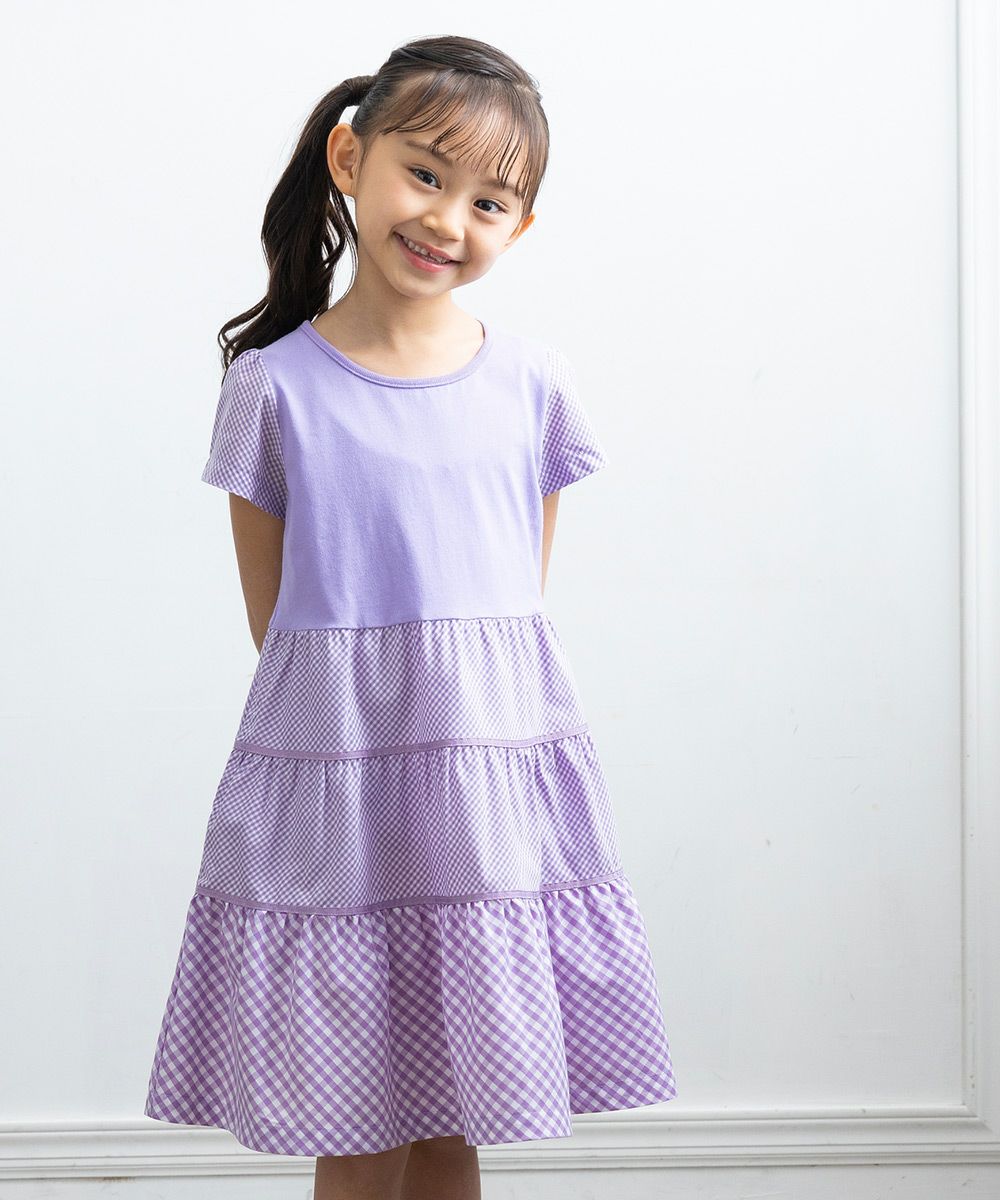 Gingham check patterned dress Purple model image 1