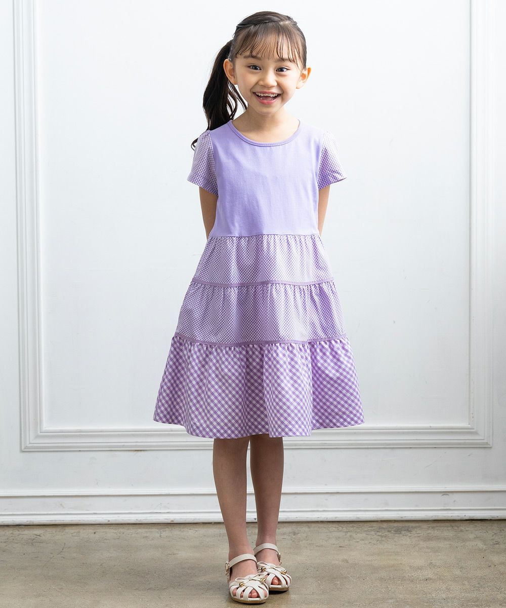 Gingham check patterned dress Purple model image 2