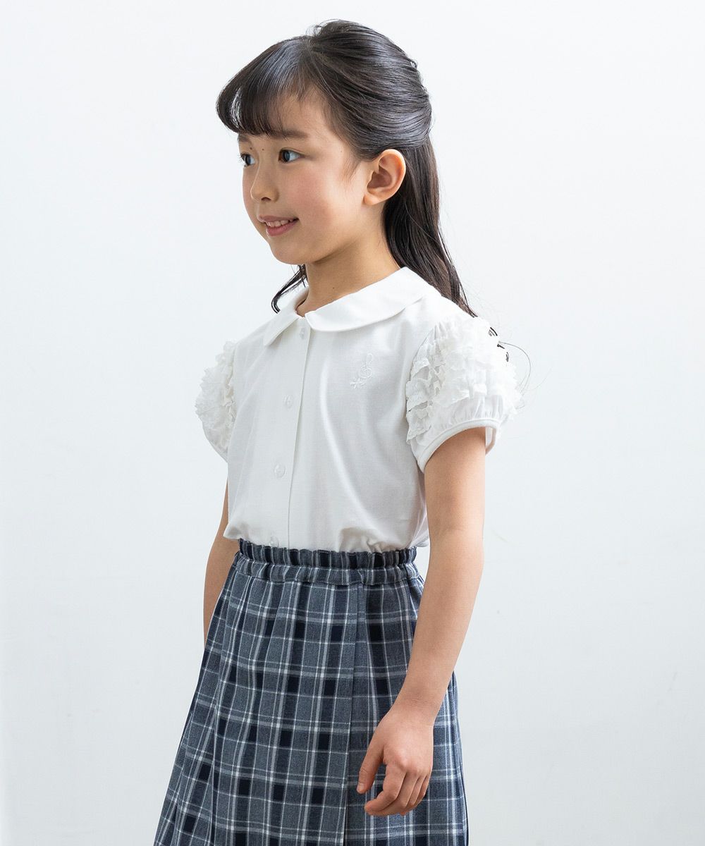 Baby Clothes Girl Musical Musical Embroidery Race Frill Blouse White (01) Model Image 4
