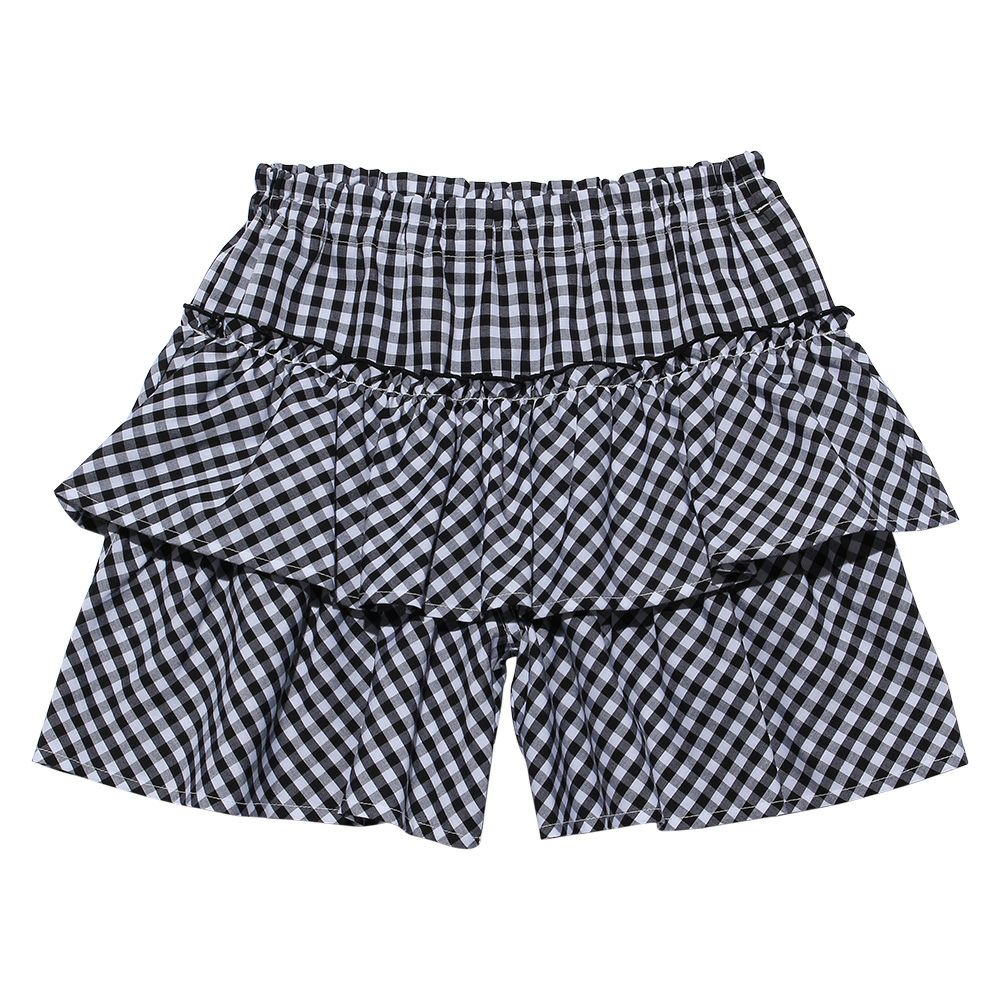 Children's clothing girl Gingham check pattern culotto pants black (00) front