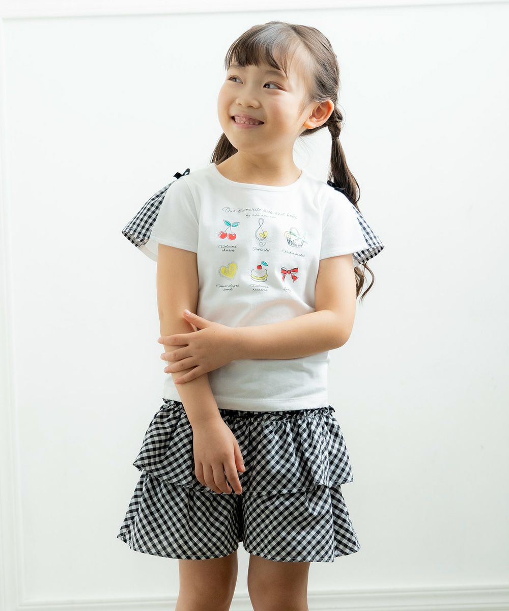 Children's clothing girl Gingham check pattern culotto pants black (00) model image up