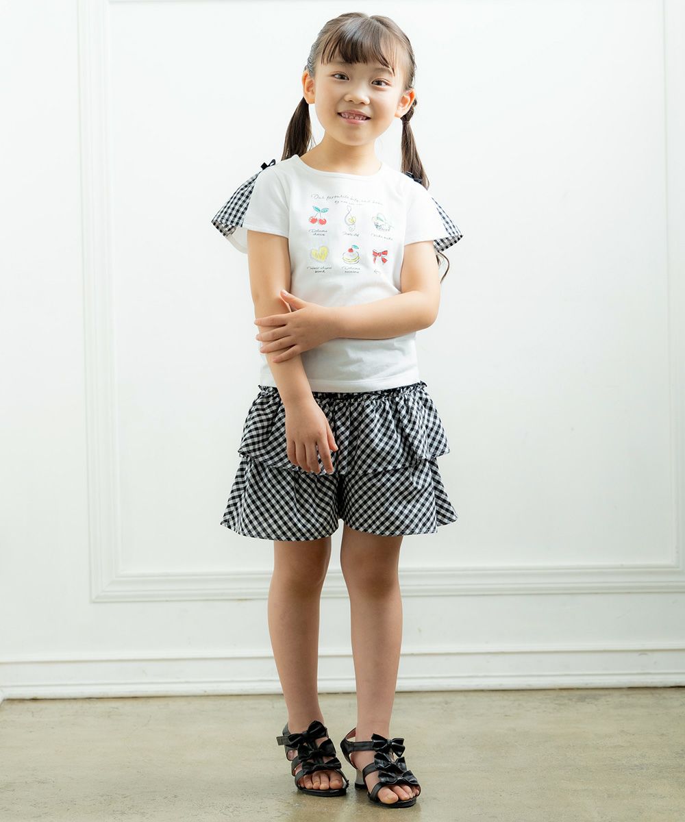 Children's clothing girl Gingham check pattern culotto pants black (00) model image whole body