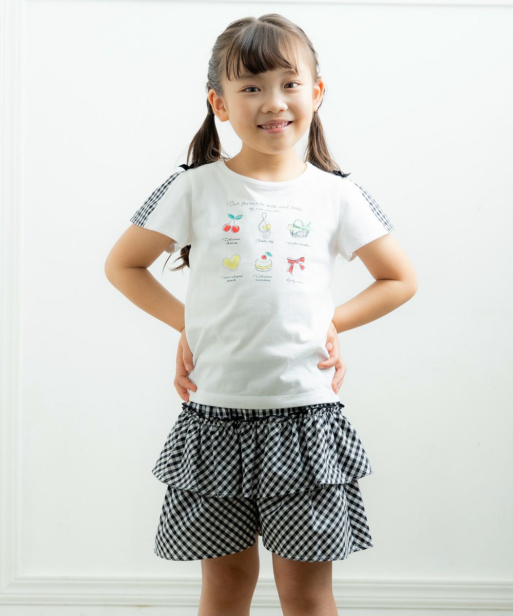 Children's clothing girl Gingham check pattern culotto pants black (00) model image 1