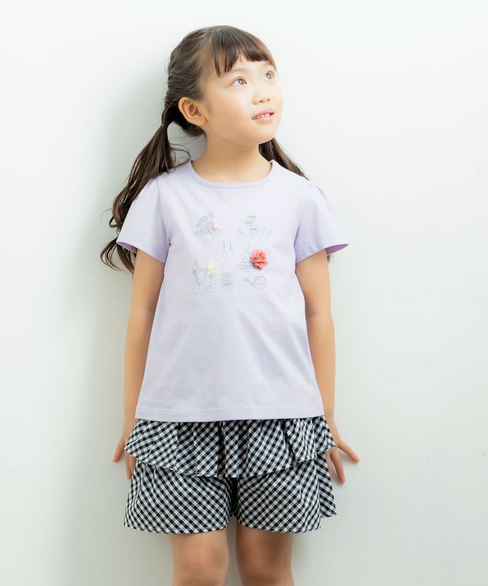 Children's clothing girl Gingham check pattern culotto pants black (00) model image 2