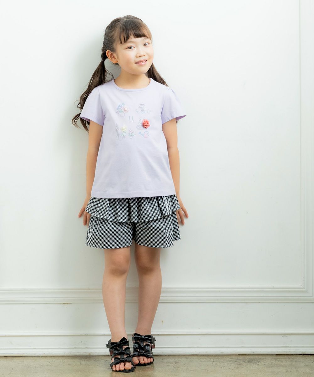 Children's clothing girl Gingham check pattern culotto pants black (00) model image 3