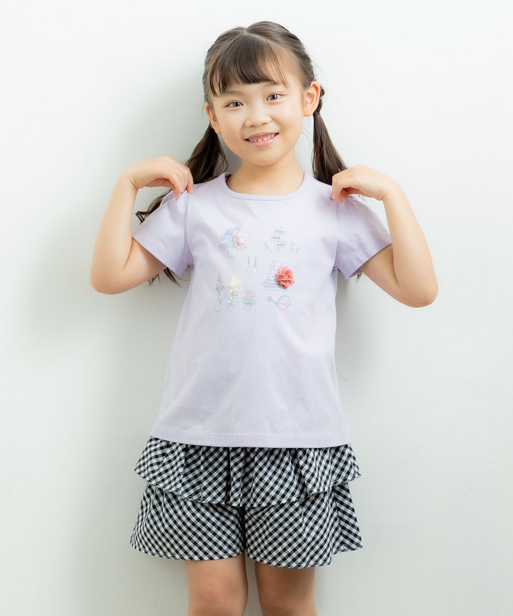 Children's clothing girl Gingham check pattern culotto pants black (00) model image 4
