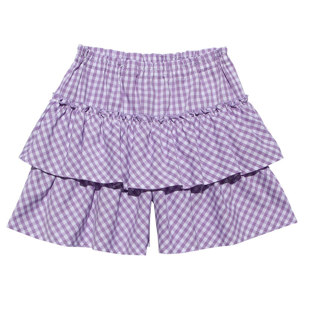 Children's clothing girl Gingham check pattern culotto pants purple (91) front
