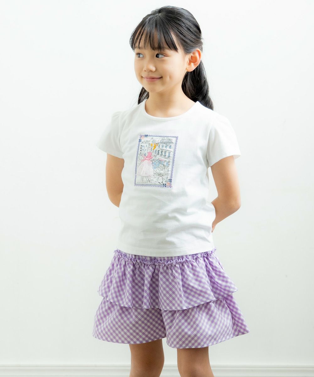 Children's clothing girl gingham check pattern culotto pants purple (91) model image up