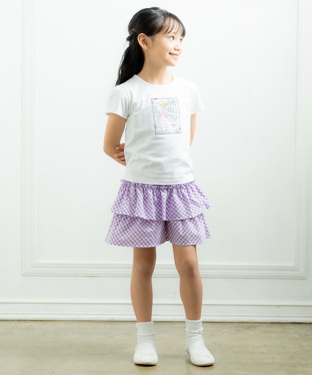 Children's clothing girl Gingham check pattern culotto pants purple (91) model image whole body