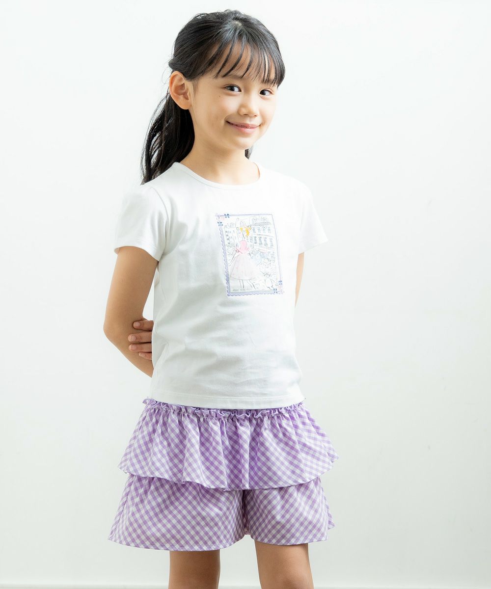 Children's clothing girl Gingham check pattern culotto pants purple (91) model image 1
