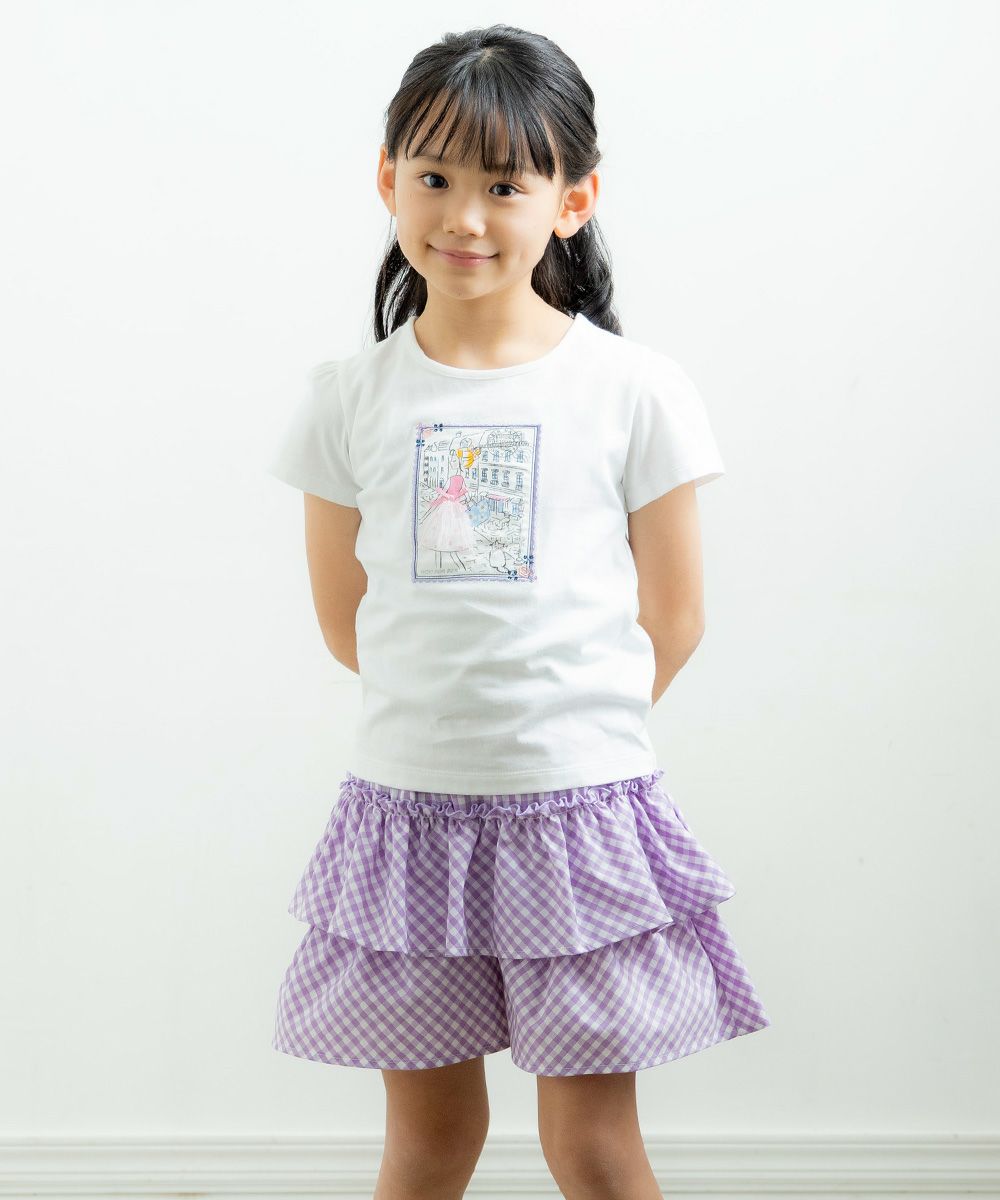 Children's clothing girl Gingham check pattern culotto pants purple (91) model image 2