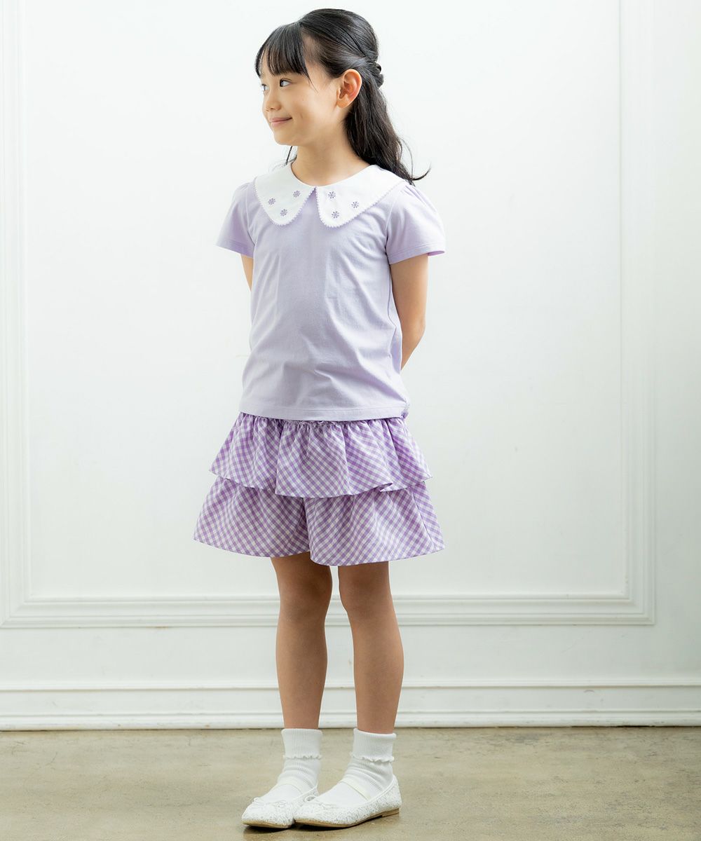 Children's clothing girl Gingham check pattern culotto pants purple (91) model image 4