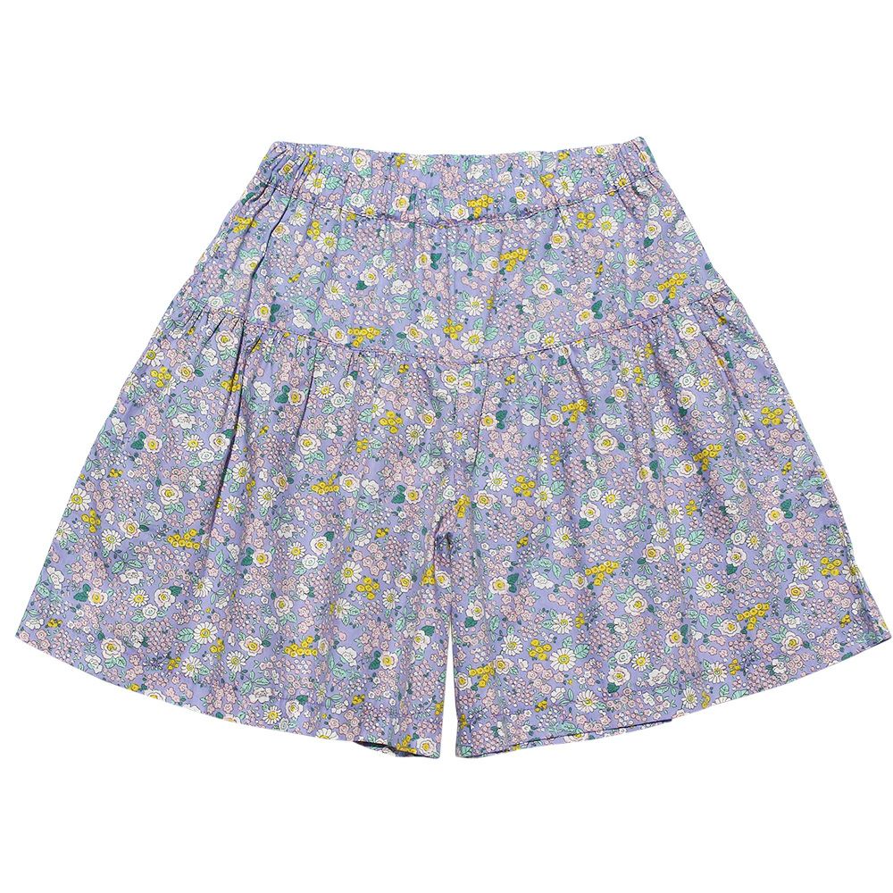 100 % cotton hand -painted flower pattern culottes Purple front