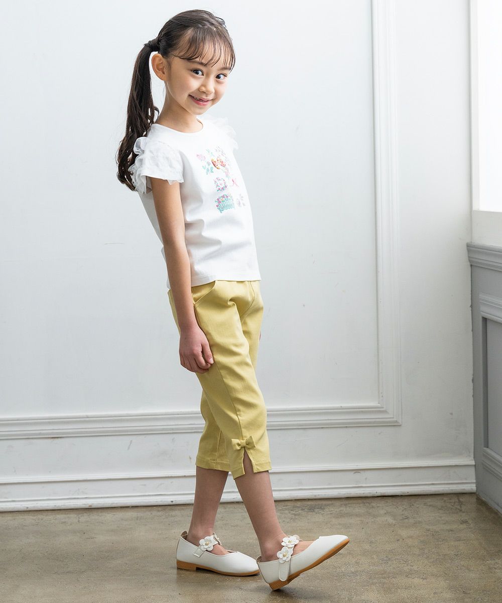three-quarter length stretch pants with ribbon Yellow model image up