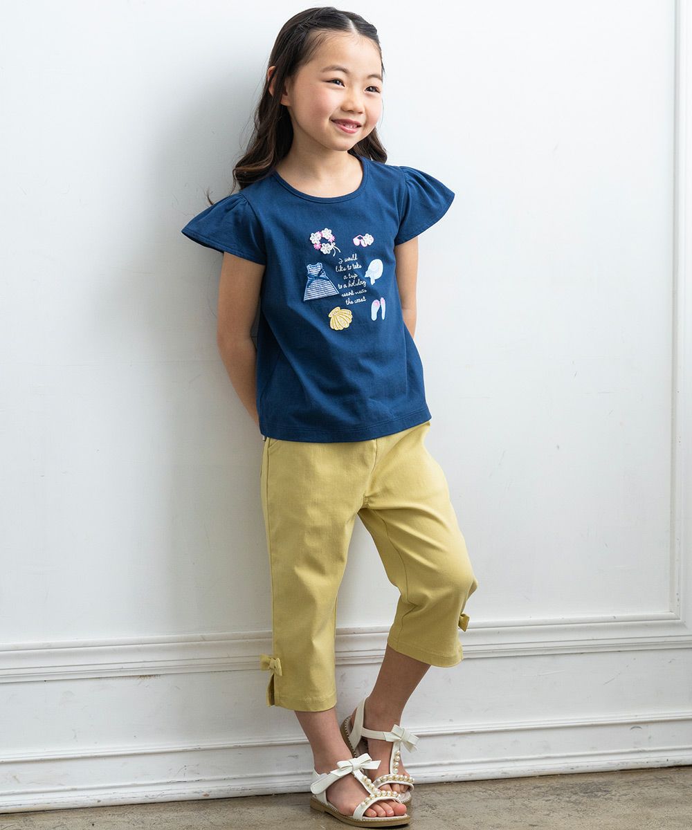 three-quarter length stretch pants with ribbon Yellow model image 1