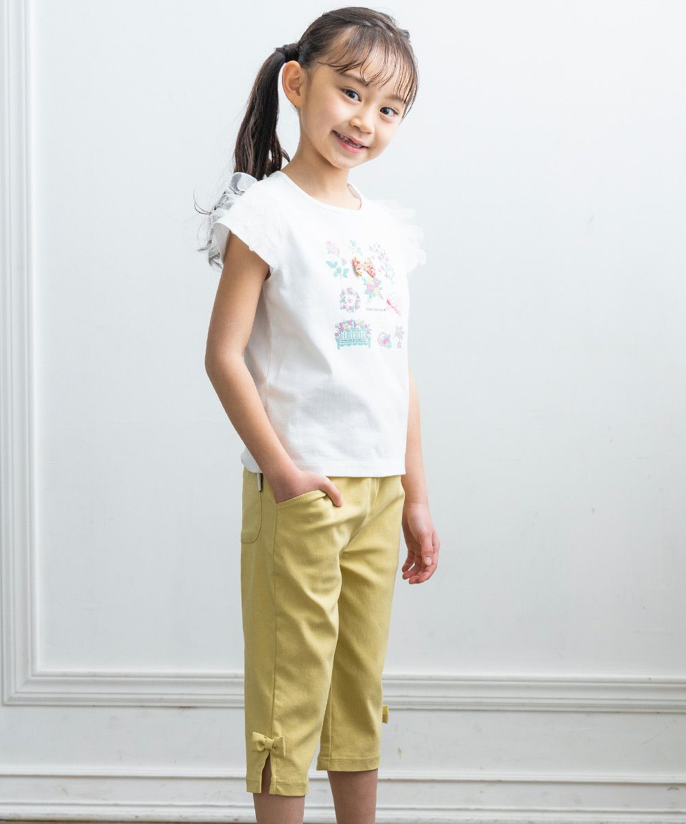 three-quarter length stretch pants with ribbon Yellow model image 4