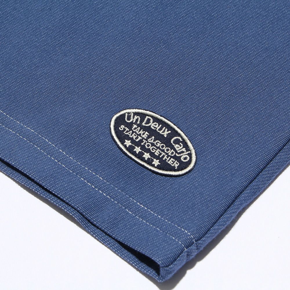 Denim knit half pants with logo wappen Blue Design point 1