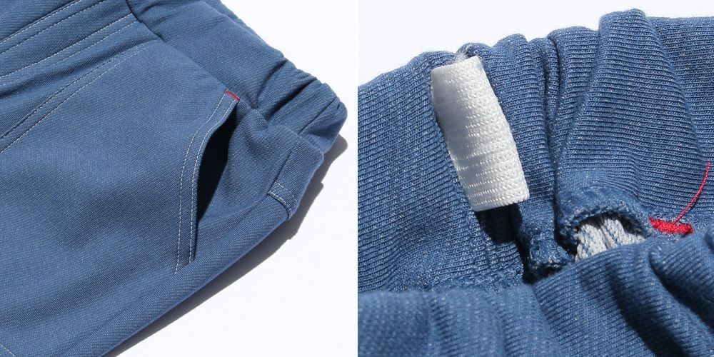 Denim knit half pants with logo wappen Blue Design point 2