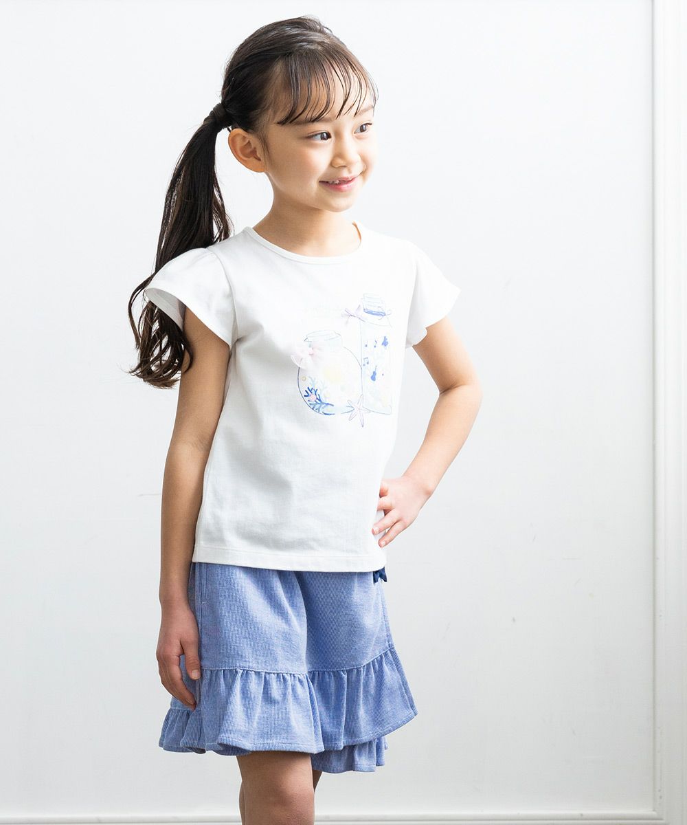 Children's clothing girl striped pattern skirt style culotto pants blue (61) model image up