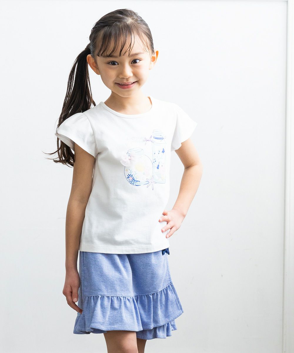 Children's clothing girl striped pattern skirt style culotto pants blue (61) model image 1