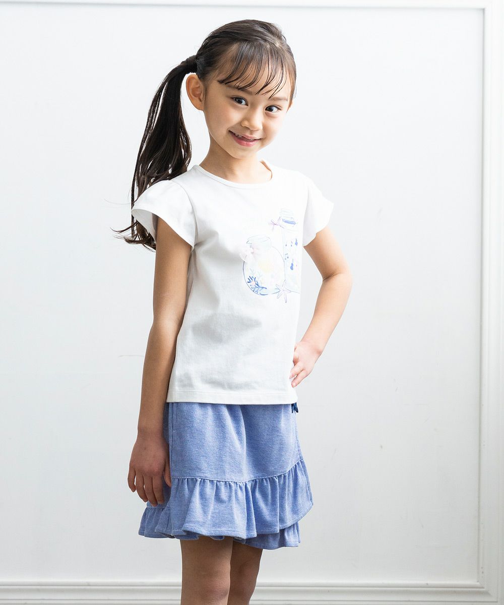 Children's clothing girl striped pattern skirt style culotto pants blue (61) model image 2