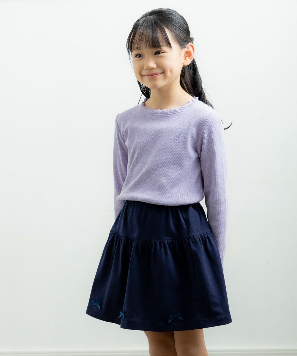 100 % cotton skirt with ribbon Navy model image up