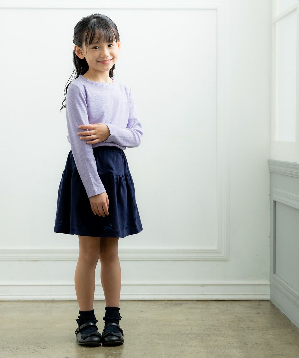 100 % cotton skirt with ribbon Navy model image 2