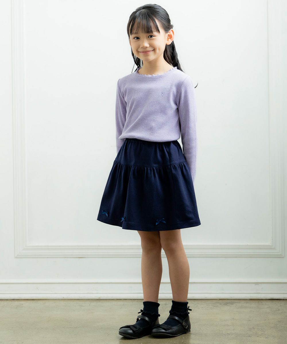 100 % cotton skirt with ribbon Navy model image 4