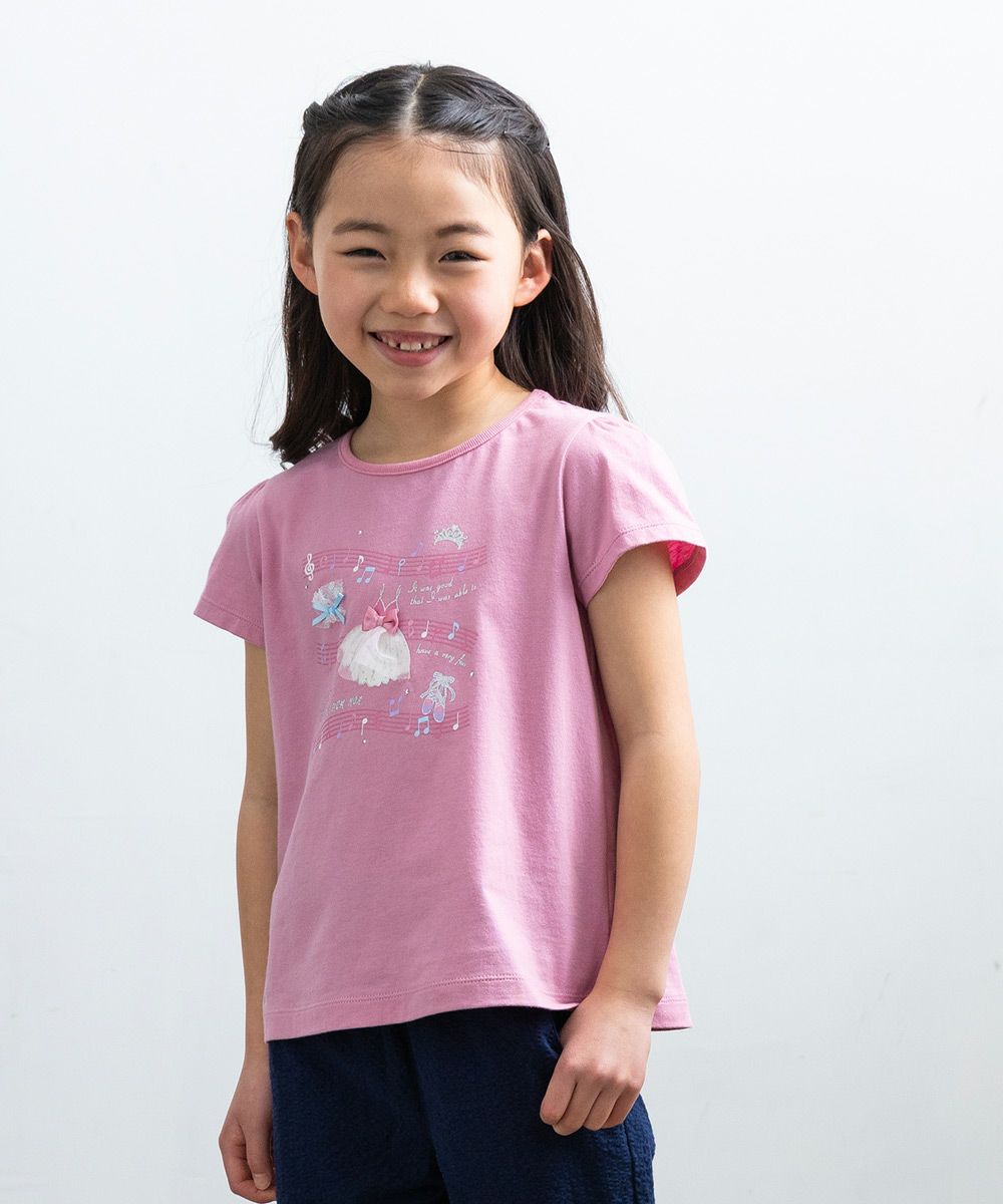 100 % cotton musical note print T -shirt Pink model image up