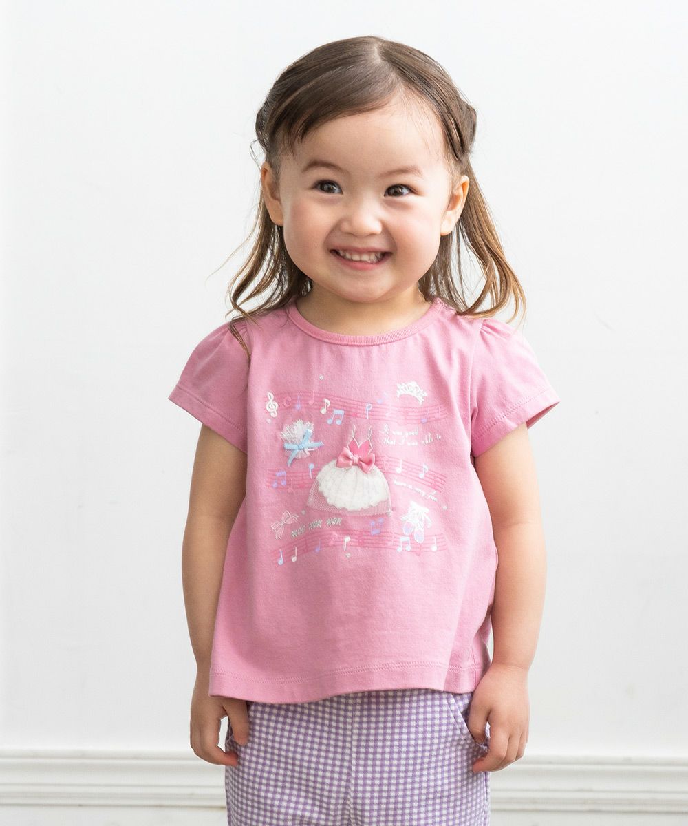 100 % cotton musical note print T -shirt Pink model image 2
