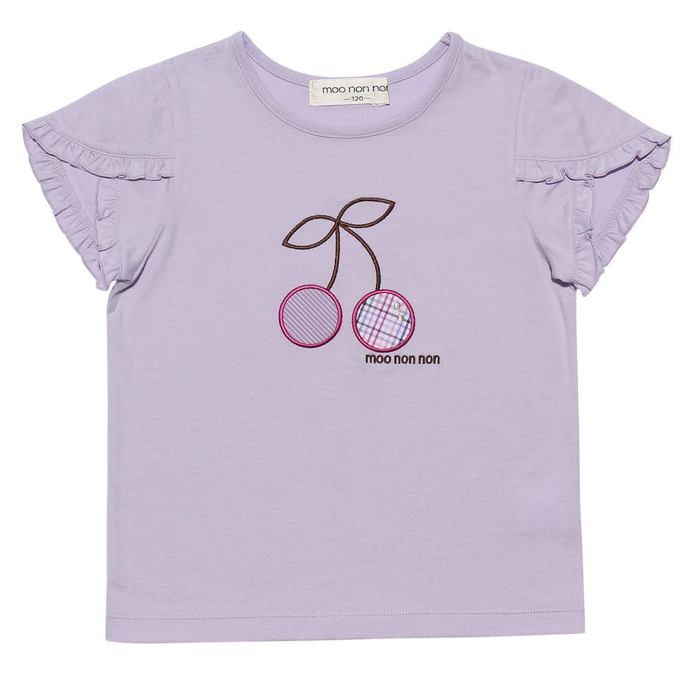 100 % cotton cherry print T -shirt Purple front