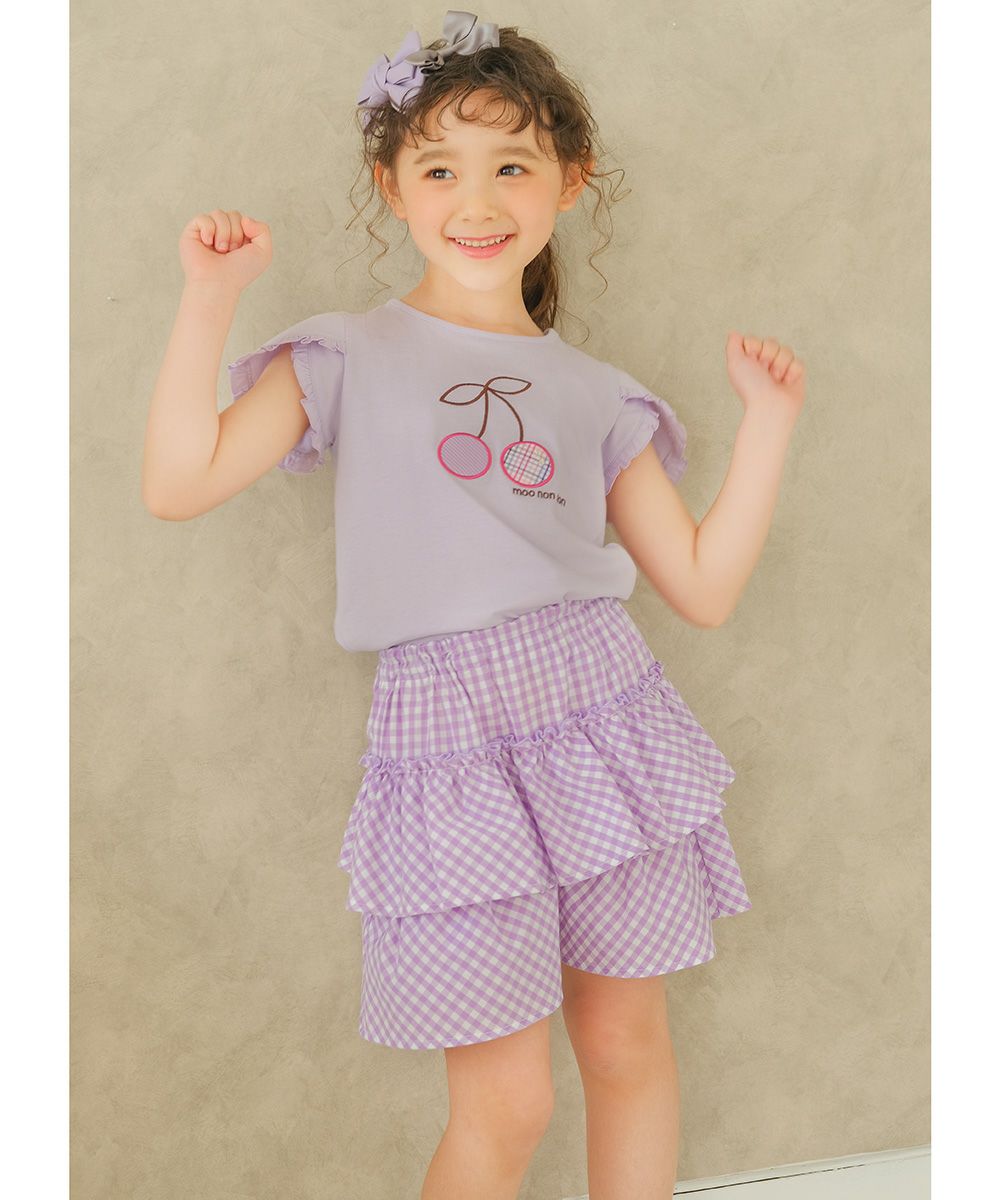 100 % cotton cherry print T -shirt Purple model image up