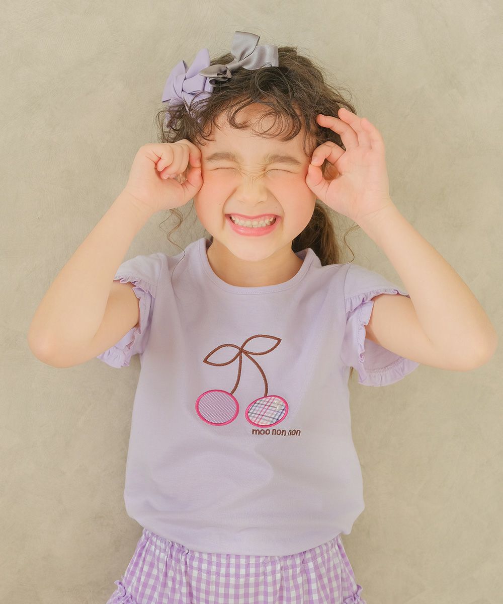 100 % cotton cherry print T -shirt Purple model image 1