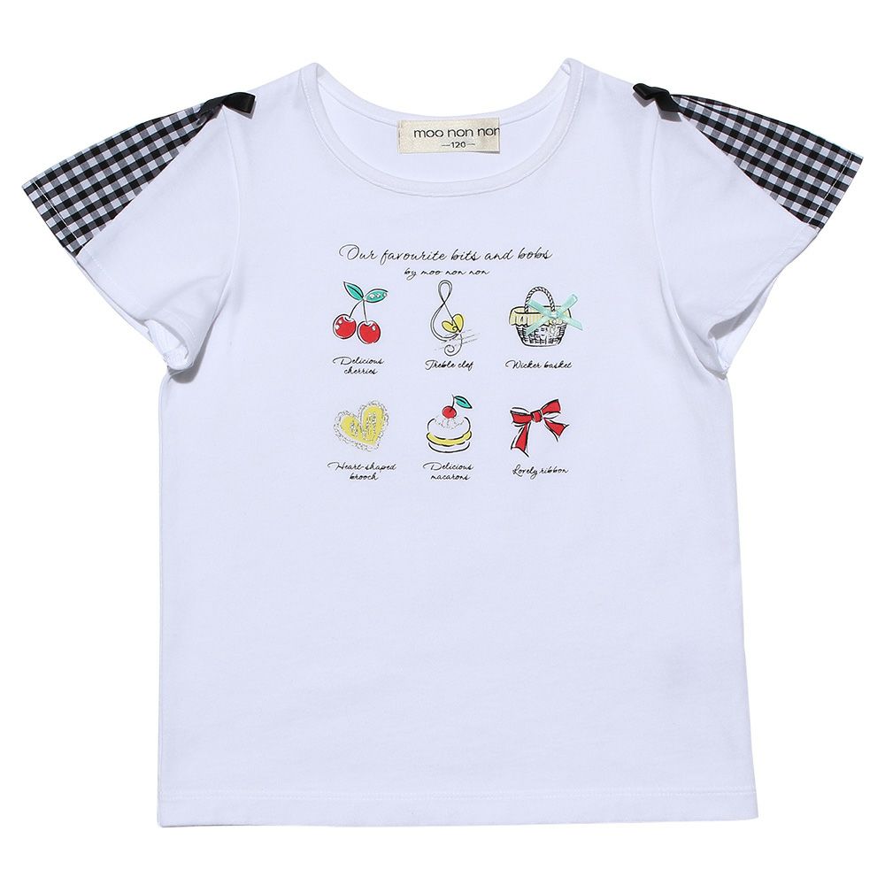 Cherries, ribbons and musical note print T -shirt Off White front