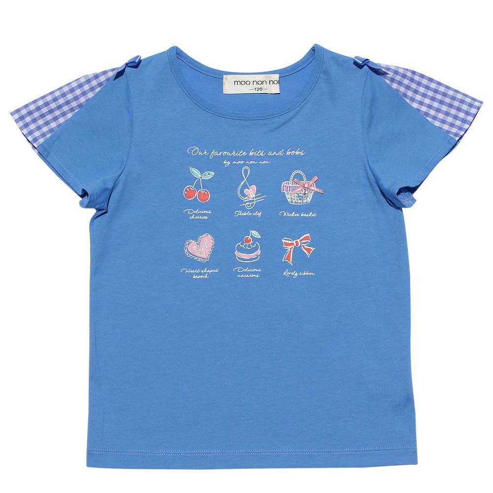 Cherries, ribbons and musical note print T -shirt Blue front
