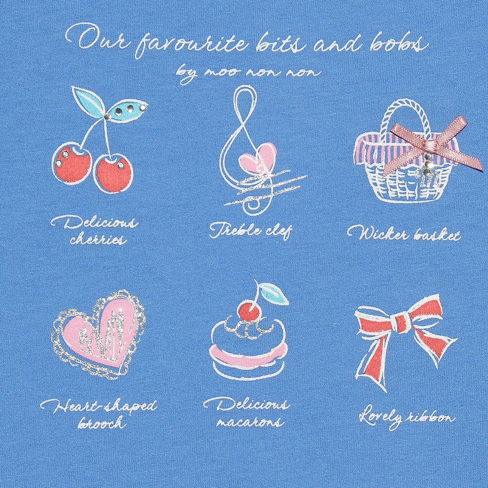 Cherries, ribbons and musical note print T -shirt Blue Design point 1
