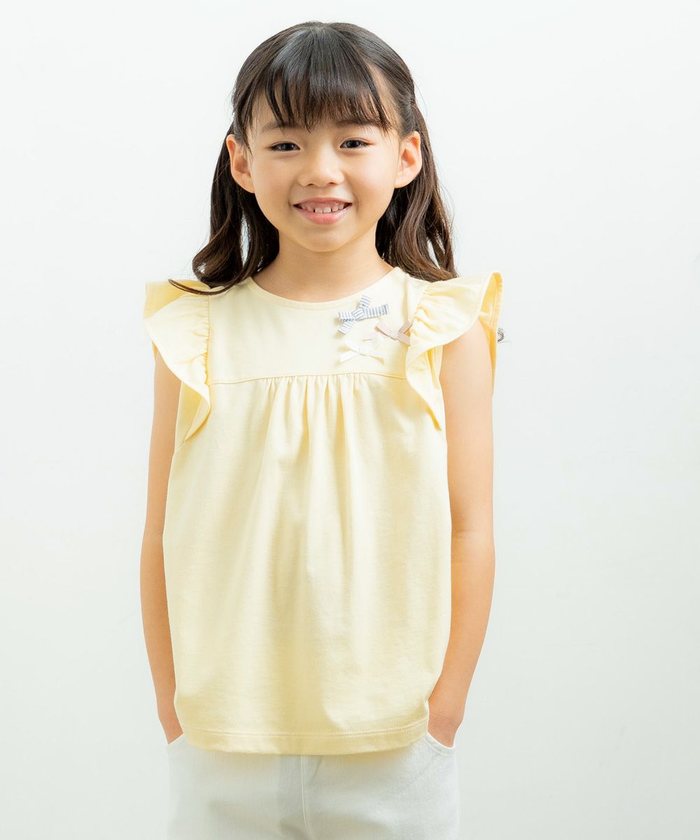 100 % cotton T-shirt with ribbons Yellow model image up