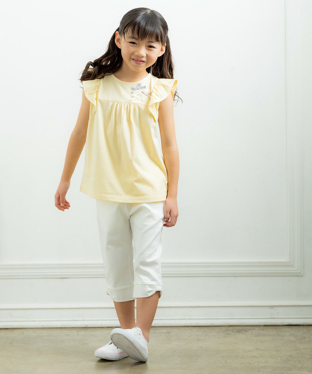 100 % cotton T-shirt with ribbons Yellow model image 3
