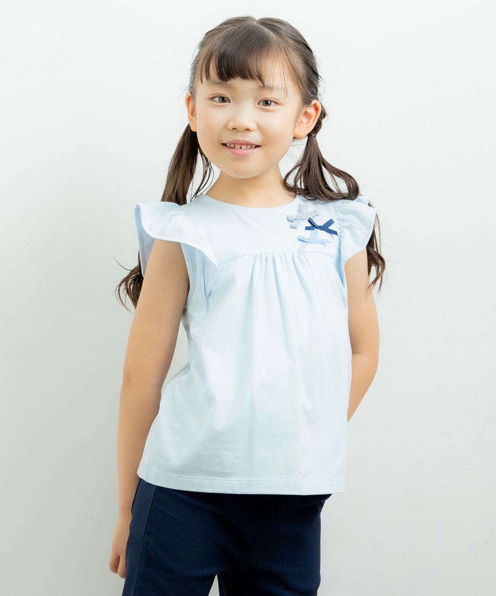 100 % cotton T-shirt with ribbons Blue model image up