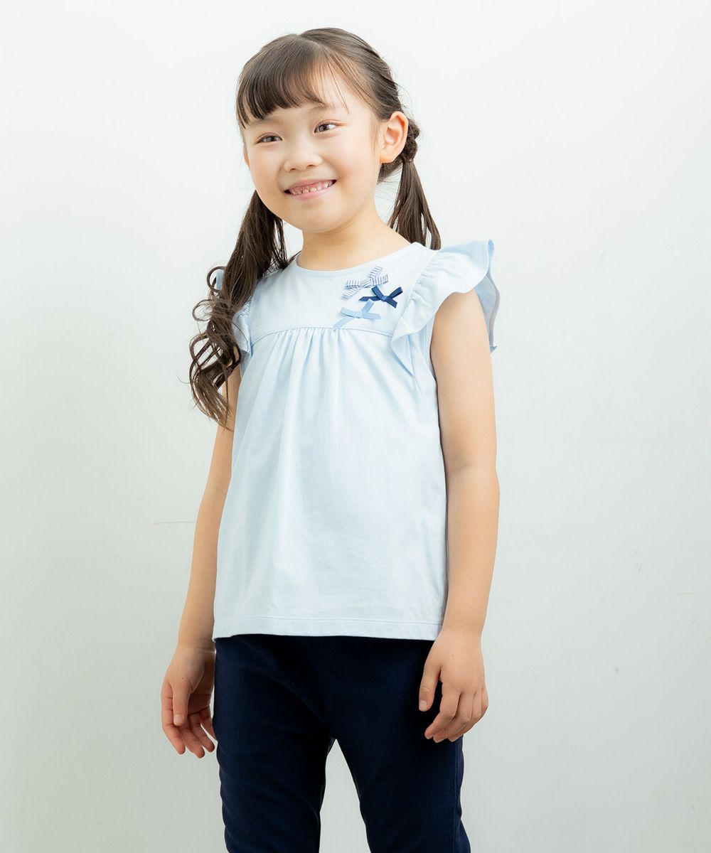 100 % cotton T-shirt with ribbons Blue model image 2