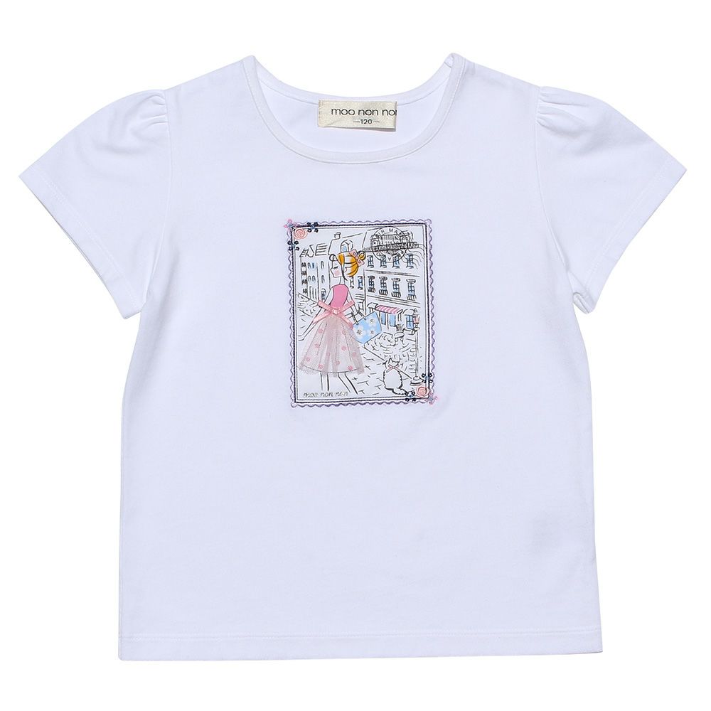 100 % cotton postcard girl print T -shirt Off White front