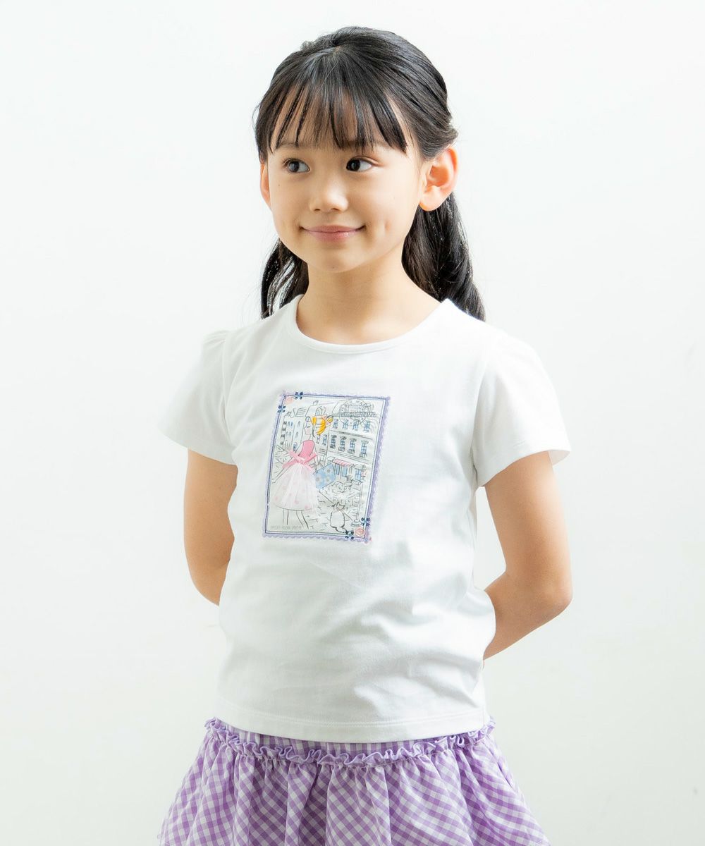 100 % cotton postcard girl print T -shirt Off White model image 1