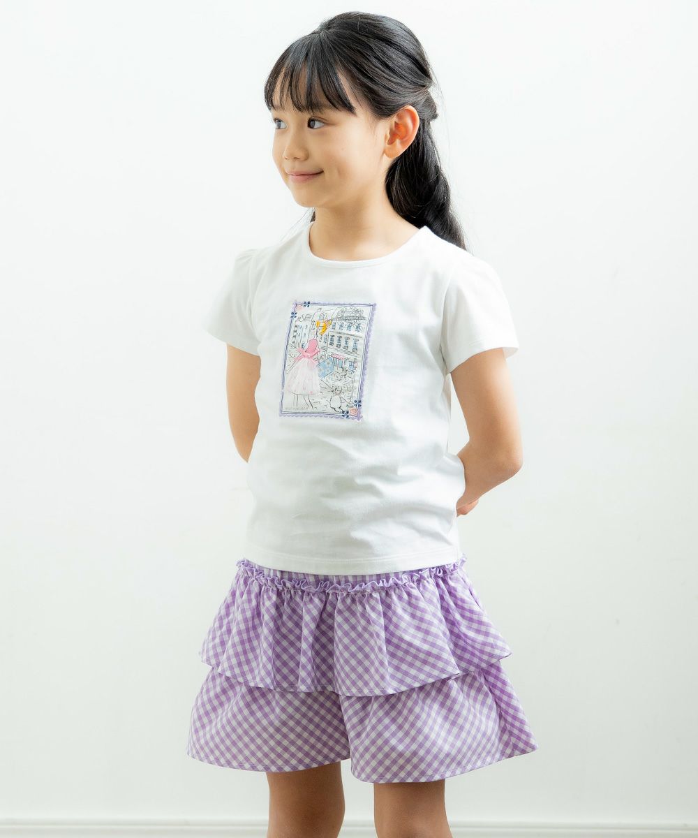 100 % cotton postcard girl print T -shirt Off White model image 4