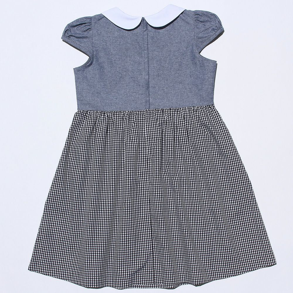 Gingham check dress with collar Black back