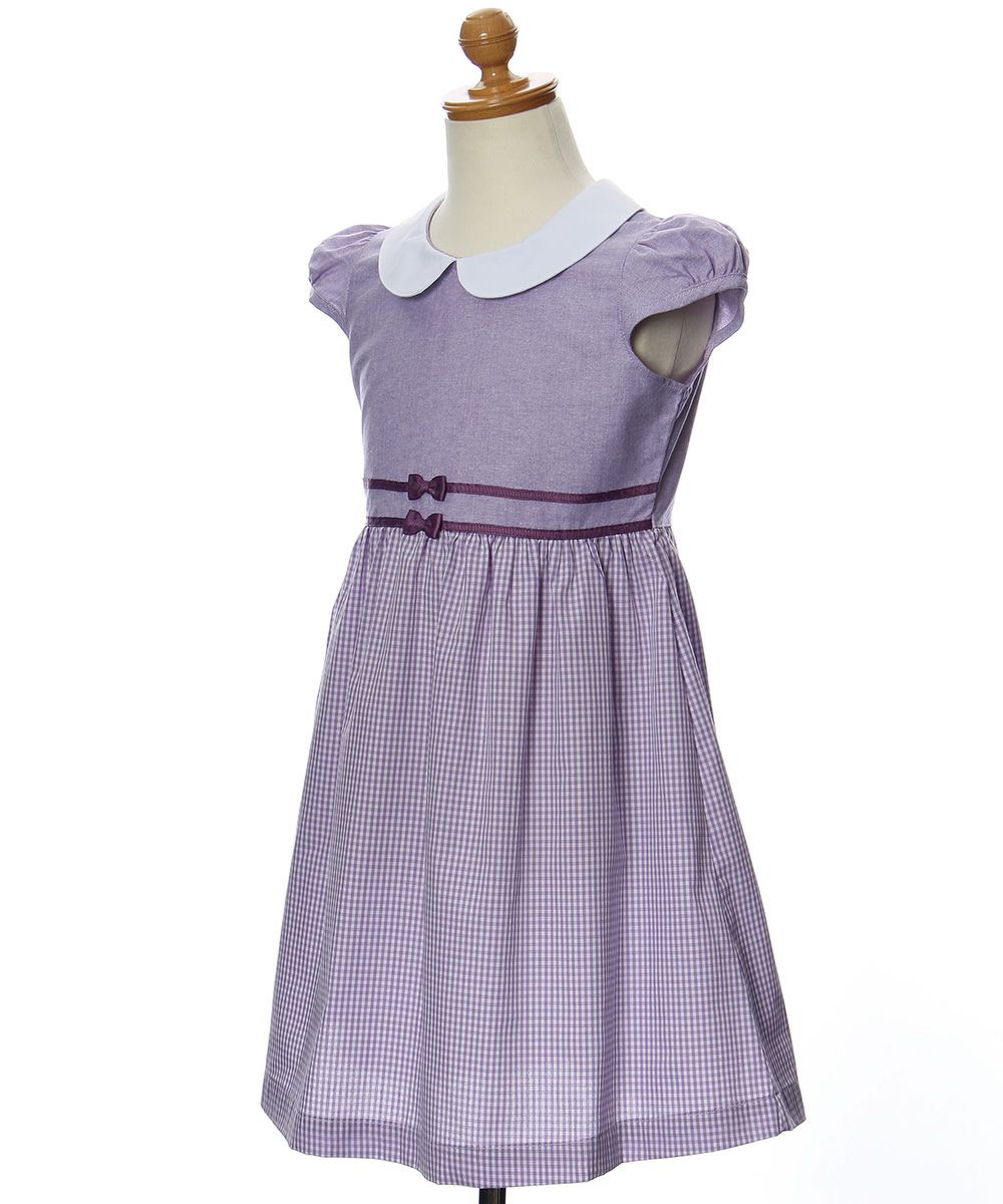 Gingham check dress with collar Purple torso