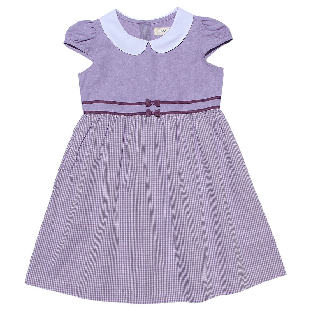 Gingham check dress with collar Purple front