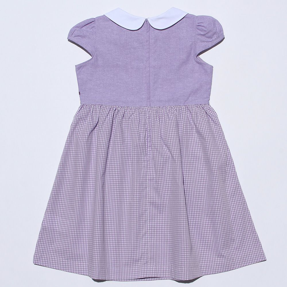 Gingham check dress with collar Purple back