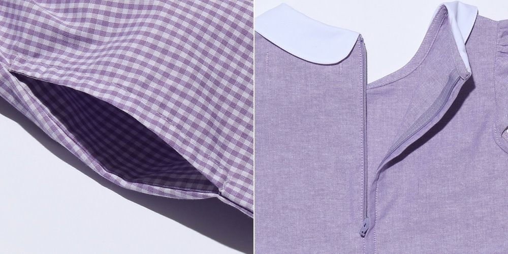 Gingham check dress with collar Purple Design point 1